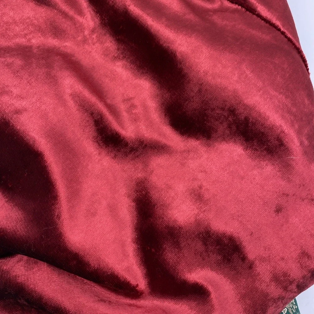 At Home Christmas Tree Skirt 48 inch Red Plush Green Gold Trim Scalloped Classic